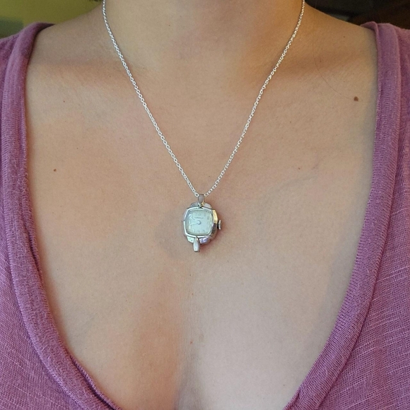 Vintage Caravelle by Bulova Classic Dainty Silver Watch Necklace - Picture 4 of 8